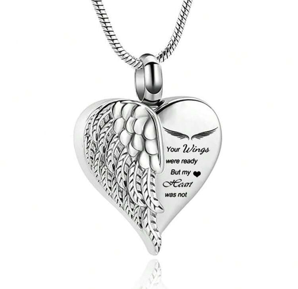 Cremation Angel Wing Heart Urn Necklace (Your wings were ready but my heart was not)