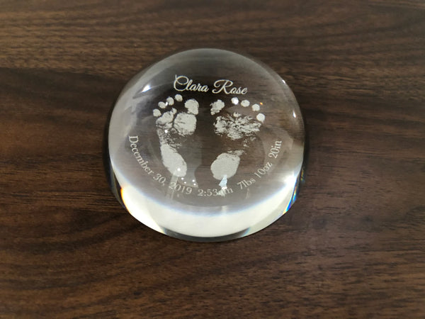 Actual Baby Footprints Glass Dome Paperweight