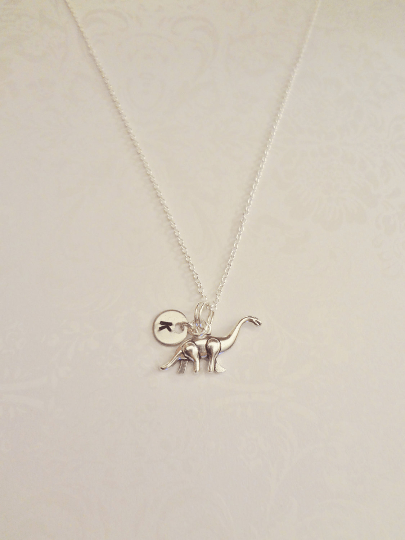 Brontosauraus Necklace with Initial - Anomaly Creations & Designs
