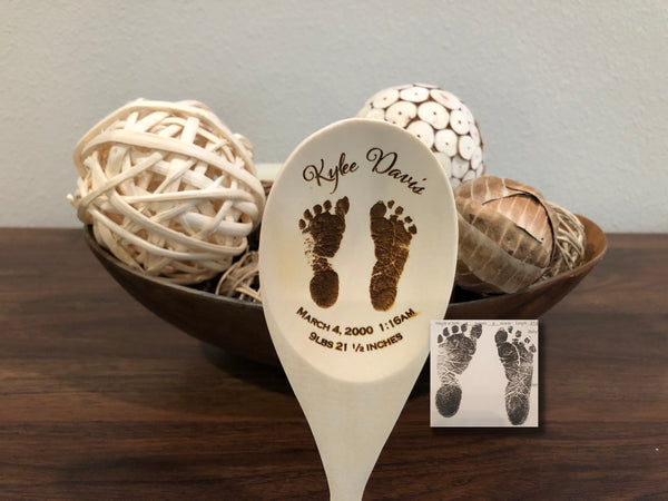 Actual Baby Footprints Wood Spoon