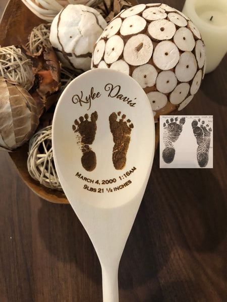 Actual Baby Footprints Wood Spoon