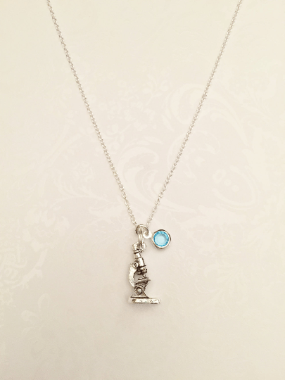 Microscope Necklace with Swarovski Birthstone - Anomaly Creations & Designs