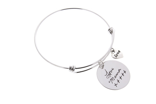 Handwriting Bangle Bracelet (With "Love" Charm)