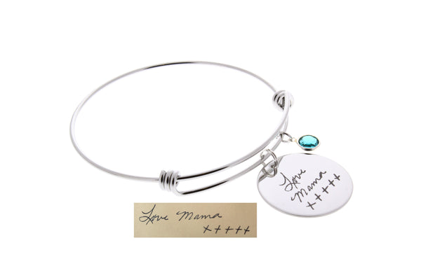 Handwriting Bangle Bracelet (Optional Swarovski Birthstone)