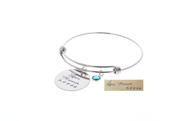 Handwriting Bangle Bracelet (Optional Swarovski Birthstone)