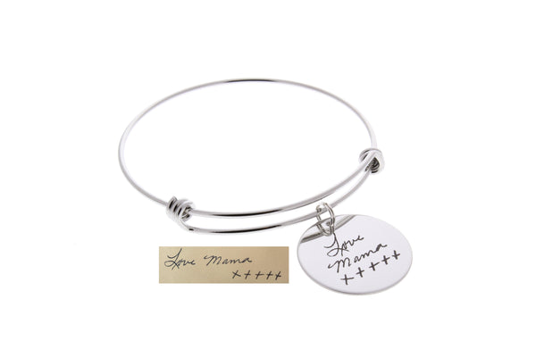 Handwriting Bangle Bracelet (Optional Swarovski Birthstone)