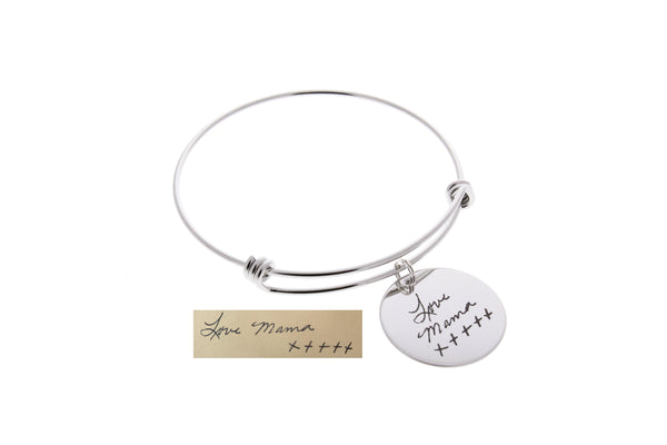 Handwriting Bangle Bracelet (Optional Swarovski Birthstone)