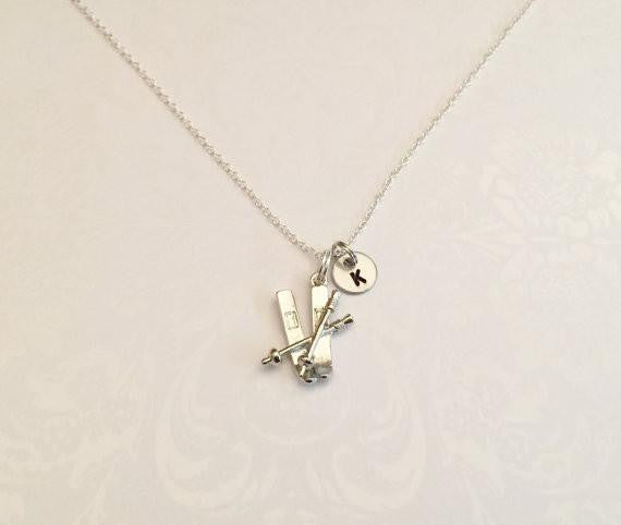 Skiing Necklace with an Initial - Anomaly Creations & Designs
 - 3
