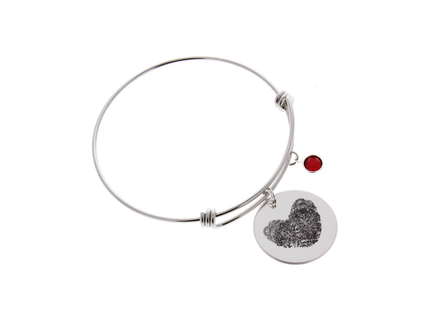 Fingerprints Bangle Bracelet with Swarovski Birthstone