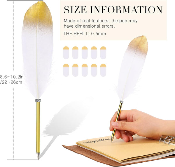 Feather Quill Pen White with Gold