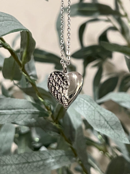 Cremation Angel Wing Heart Urn Necklace