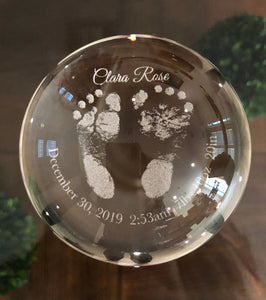 Actual Baby Footprints Glass Dome Paperweight