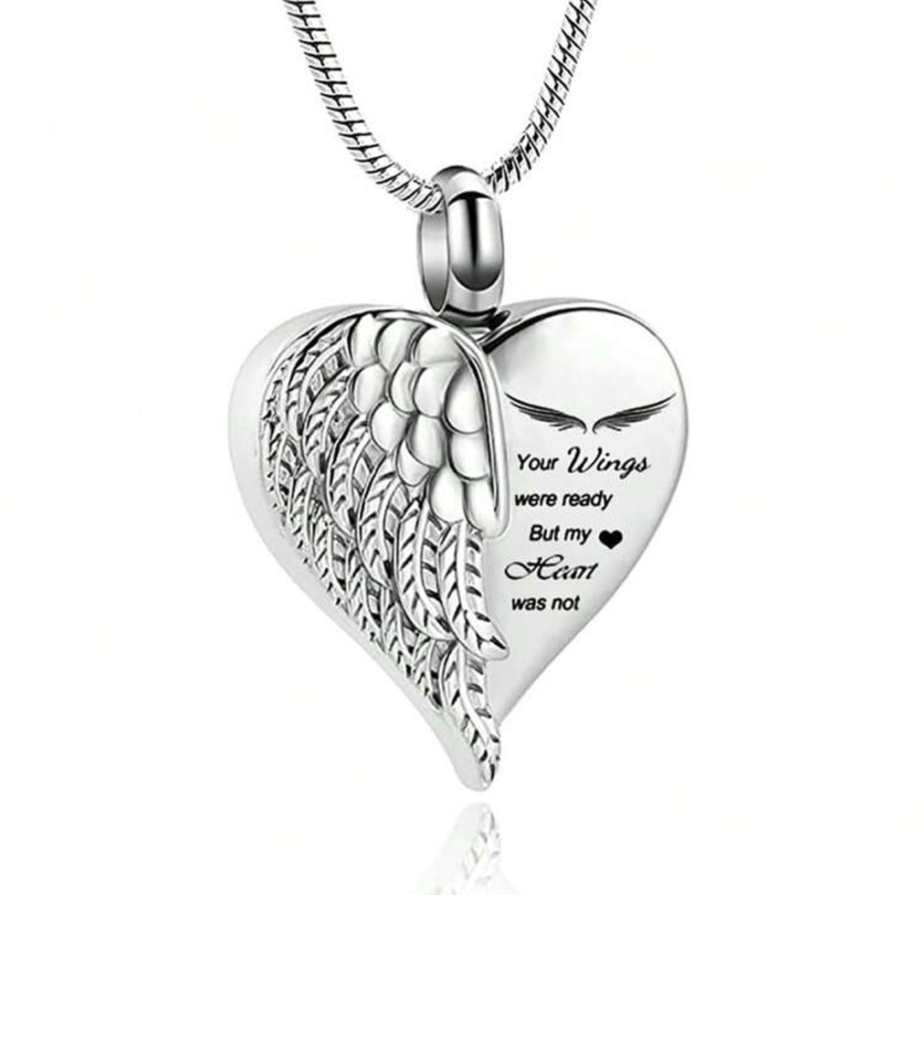 Cremation Angel Wing Heart Urn Necklace (Your wings were ready but my heart was not)