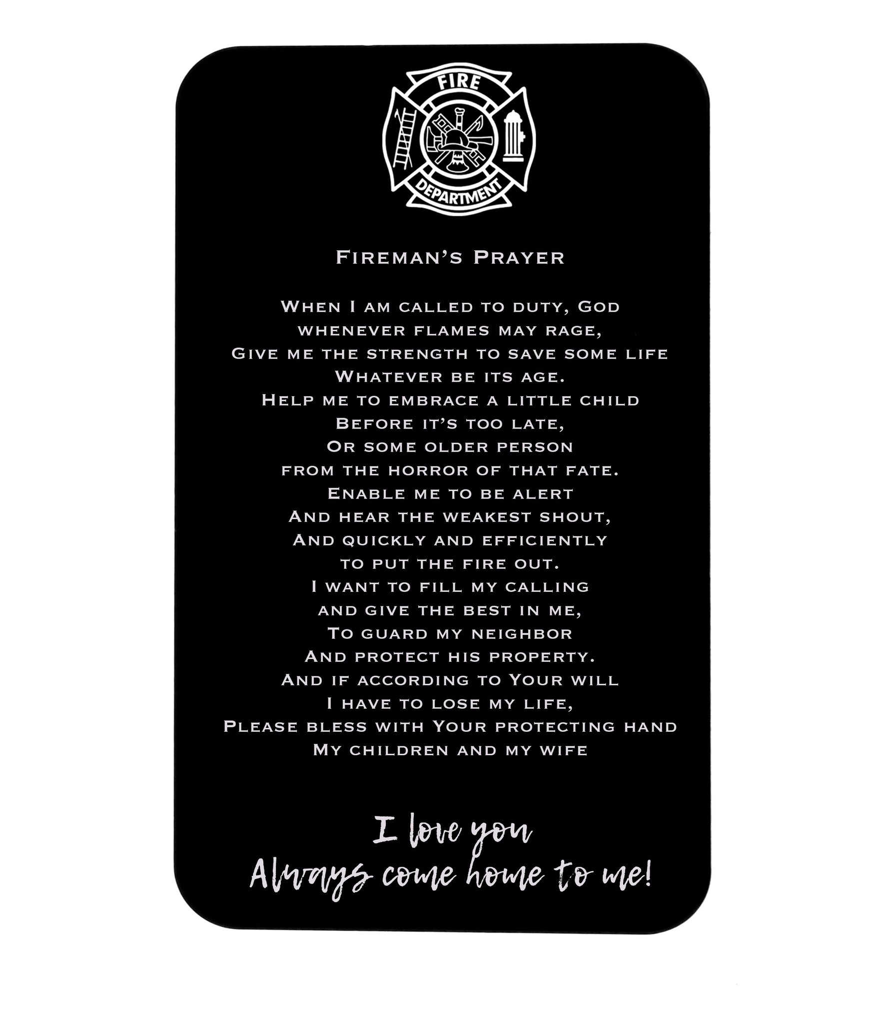 fireman's prayer wallet insert card 