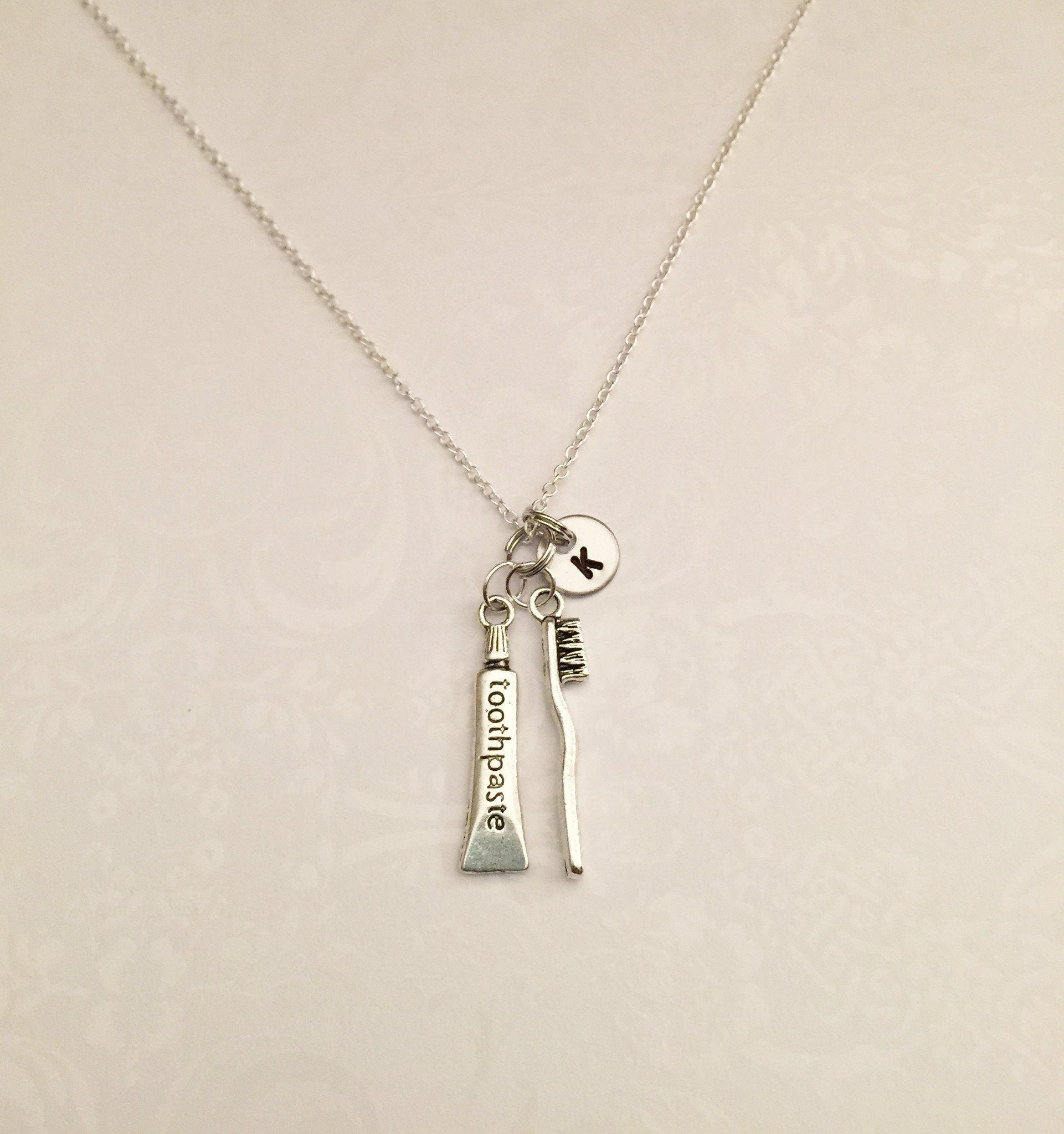 Toothpaste & Toothbrush Necklace with Initial - Anomaly Creations & Designs