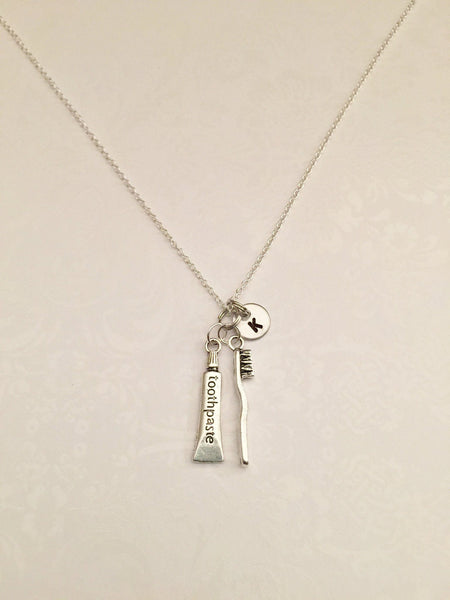 Toothpaste & Toothbrush Necklace with Initial - Anomaly Creations & Designs
 - 2