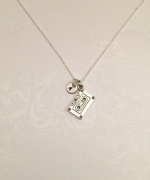 Cassette Tape Necklace with Initial - Anomaly Creations & Designs