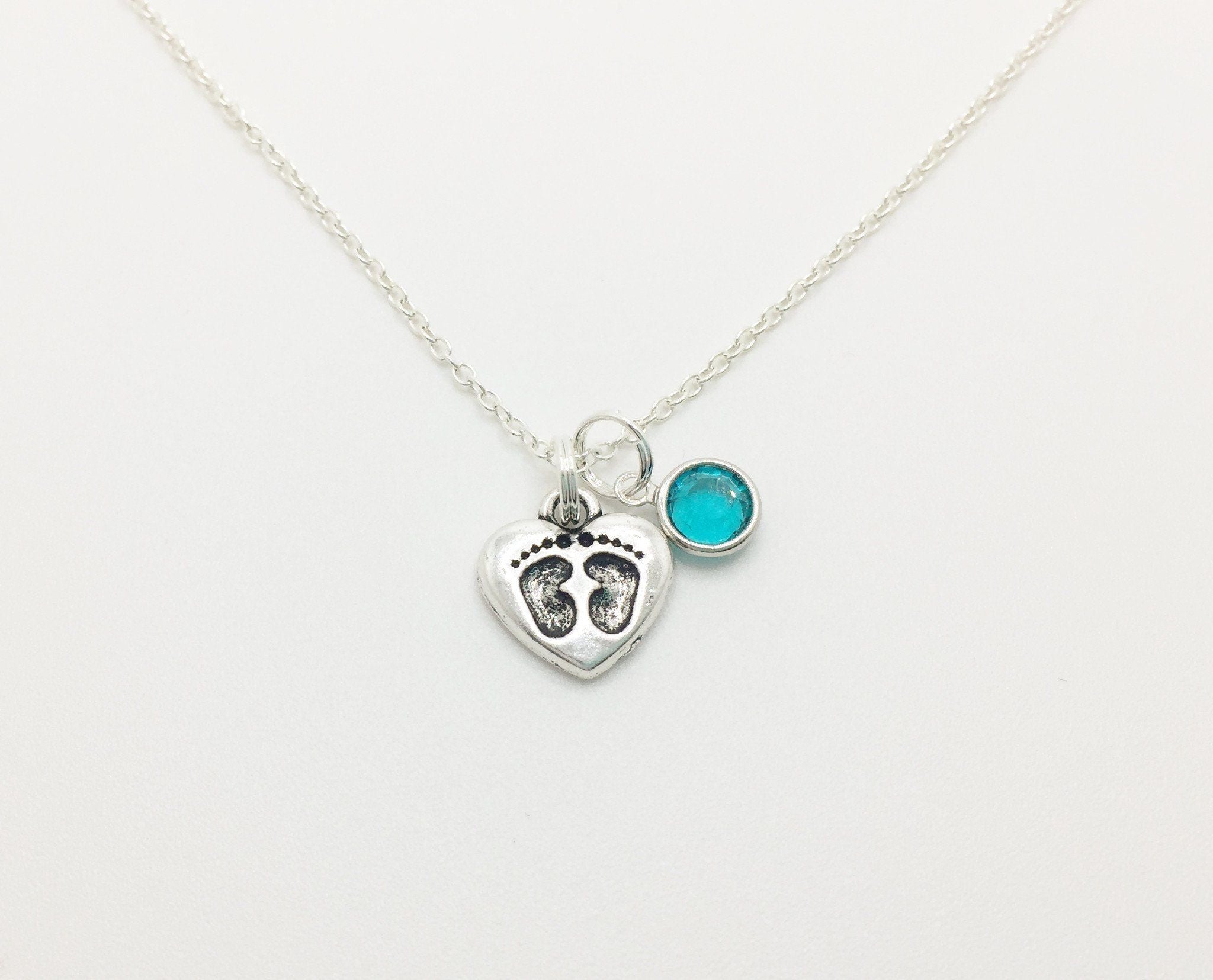 Baby Foot Prints Necklace Personalized with Swarovski Birthstone - Anomaly Creations & Designs