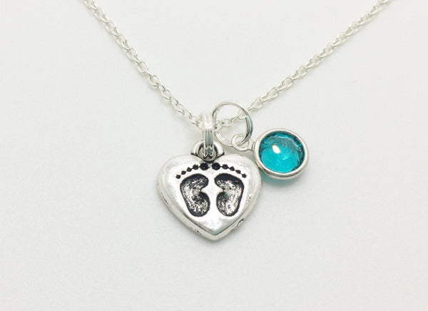 Baby Foot Prints Necklace Personalized with Swarovski Birthstone - Anomaly Creations & Designs