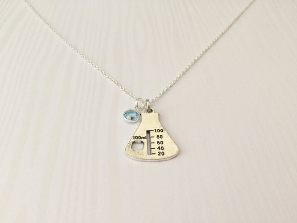 Erlenmeyer Flask Beaker Necklace with Swarovski Birthstone - Anomaly Creations & Designs
 - 4