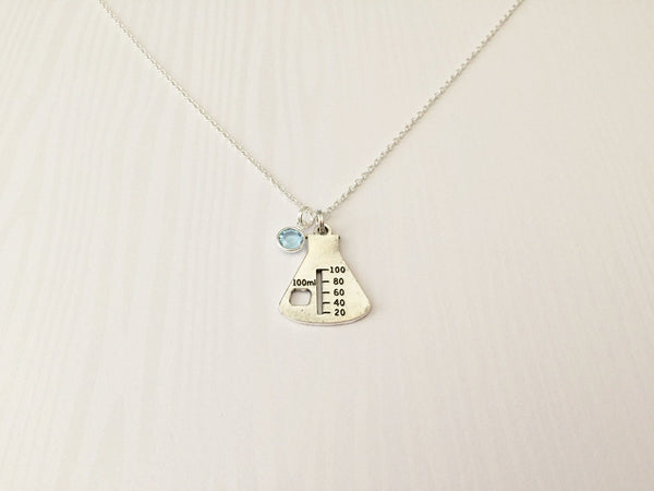 Erlenmeyer Flask Beaker Necklace with Swarovski Birthstone - Anomaly Creations & Designs