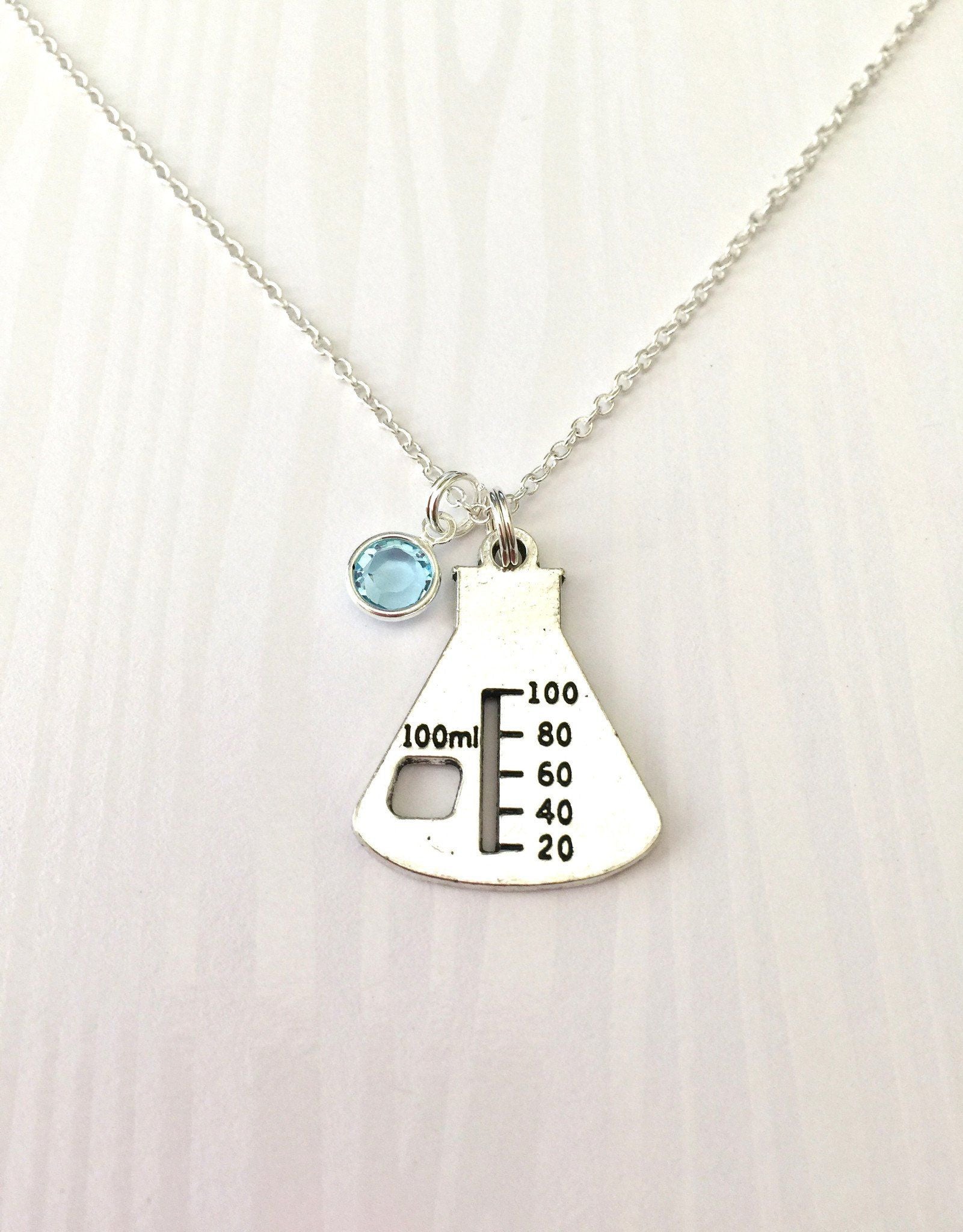 Erlenmeyer Flask Beaker Necklace with Swarovski Birthstone - Anomaly Creations & Designs