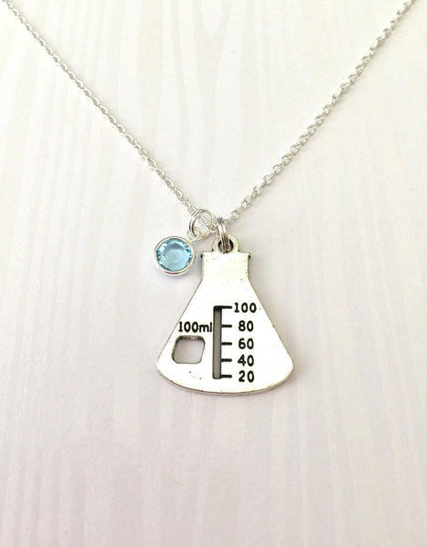 Erlenmeyer Flask Beaker Necklace with Swarovski Birthstone - Anomaly Creations & Designs