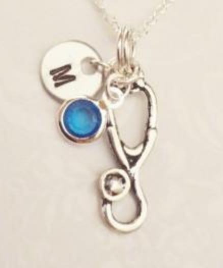 Stethoscope Necklace With Initial & Swarovski Birthstone