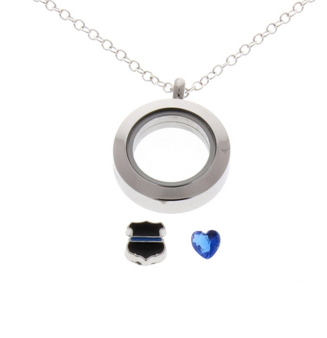 Thin Blue Line - Floating Locket Necklace