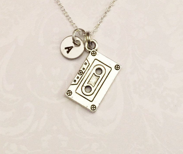 Cassette Tape Necklace with Initial