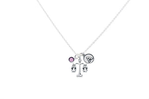 Scales of Justice Necklace with Swarovski Birthstone & Initial