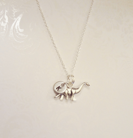 Brontosauraus Necklace with Initial - Anomaly Creations & Designs