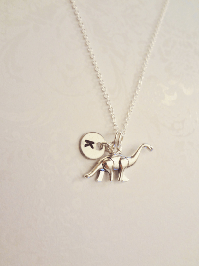 Brontosauraus Necklace with Initial - Anomaly Creations & Designs