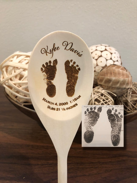 Actual Baby Footprints Wood Spoon