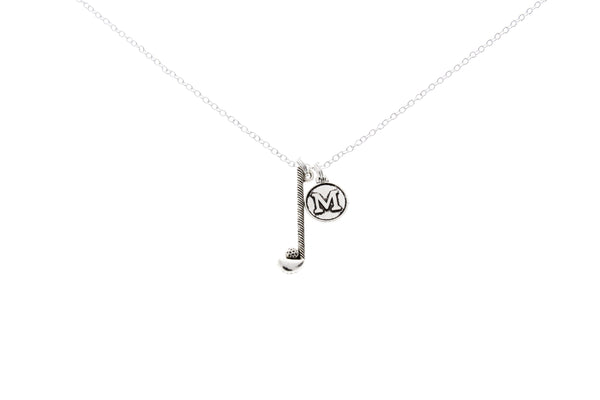 Golf Club Necklace with Initial Charm