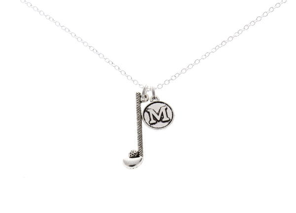 Golf Club Necklace with Initial Charm