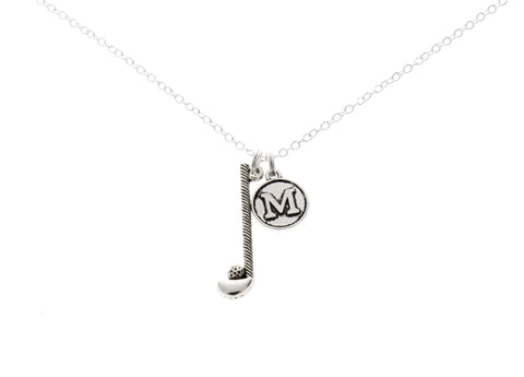 Golf Club Necklace with Initial Charm