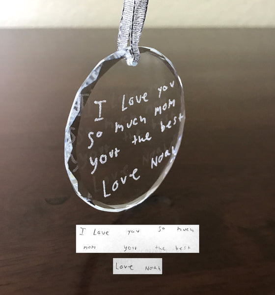 handwriting glass christmas ornament