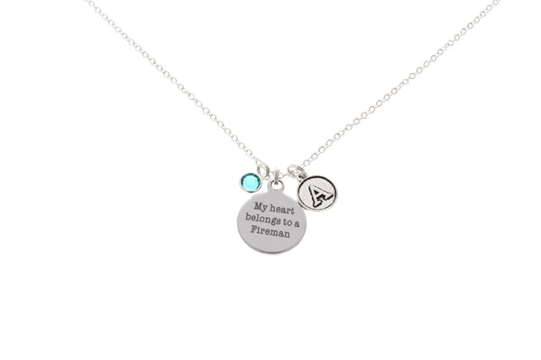 My Heart belongs to a Fireman Necklace (with Birthstone & Initial)