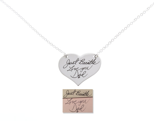 Handwriting engraved, engraved signatures, memorial keepsakes, actual handwritten necklace, memorial gifts, anniversary gifts, drawings engraved