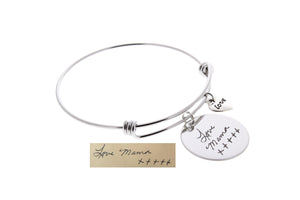 Handwriting Bangle Bracelet (With "Love" Charm)