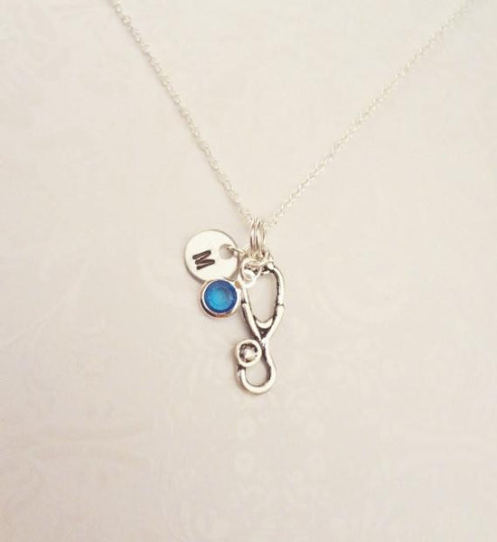Stethoscope Necklace With Initial & Swarovski Birthstone - Anomaly Creations & Designs
 - 1