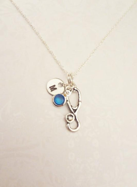 Stethoscope Necklace With Initial & Swarovski Birthstone - Anomaly Creations & Designs
 - 3