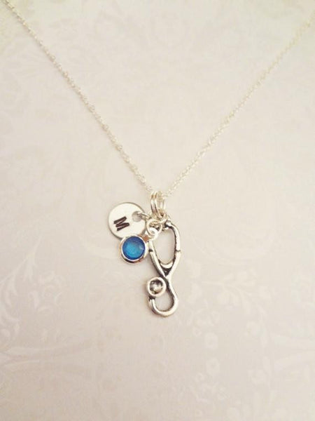 Stethoscope Necklace With Initial & Swarovski Birthstone - Anomaly Creations & Designs
 - 2