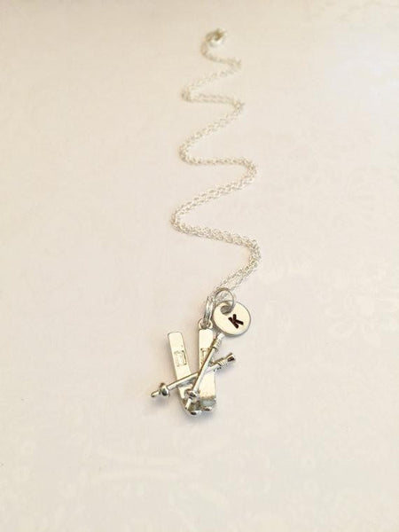 Skiing Necklace with an Initial - Anomaly Creations & Designs