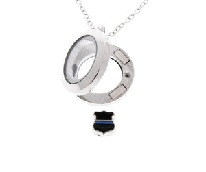 Thin Blue Line Badge - Floating Locket Necklace