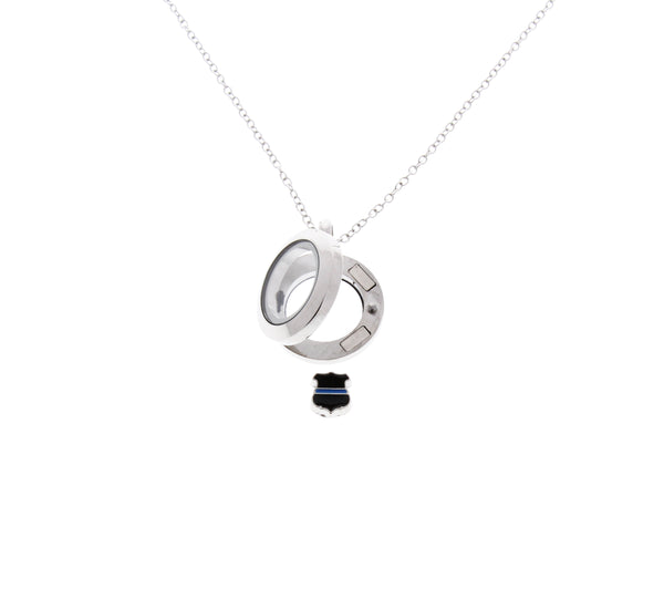 Thin Blue Line Badge - Floating Locket Necklace