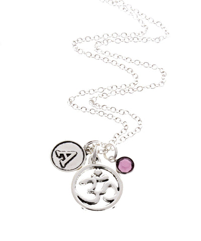 Om Necklace (With Birthstone & Initial)