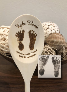 Actual Baby Footprints Wood Spoon
