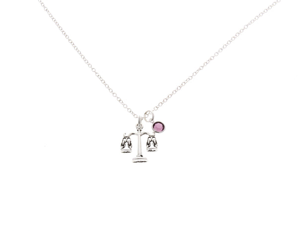 Scales of Justice Necklace with Swarovski Birthstone